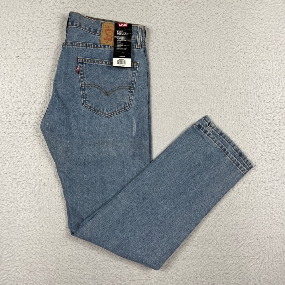 Levis 505 Jeans Mens 34x34 Blue Regular Fit Stretch Straight Leg Denim Classic